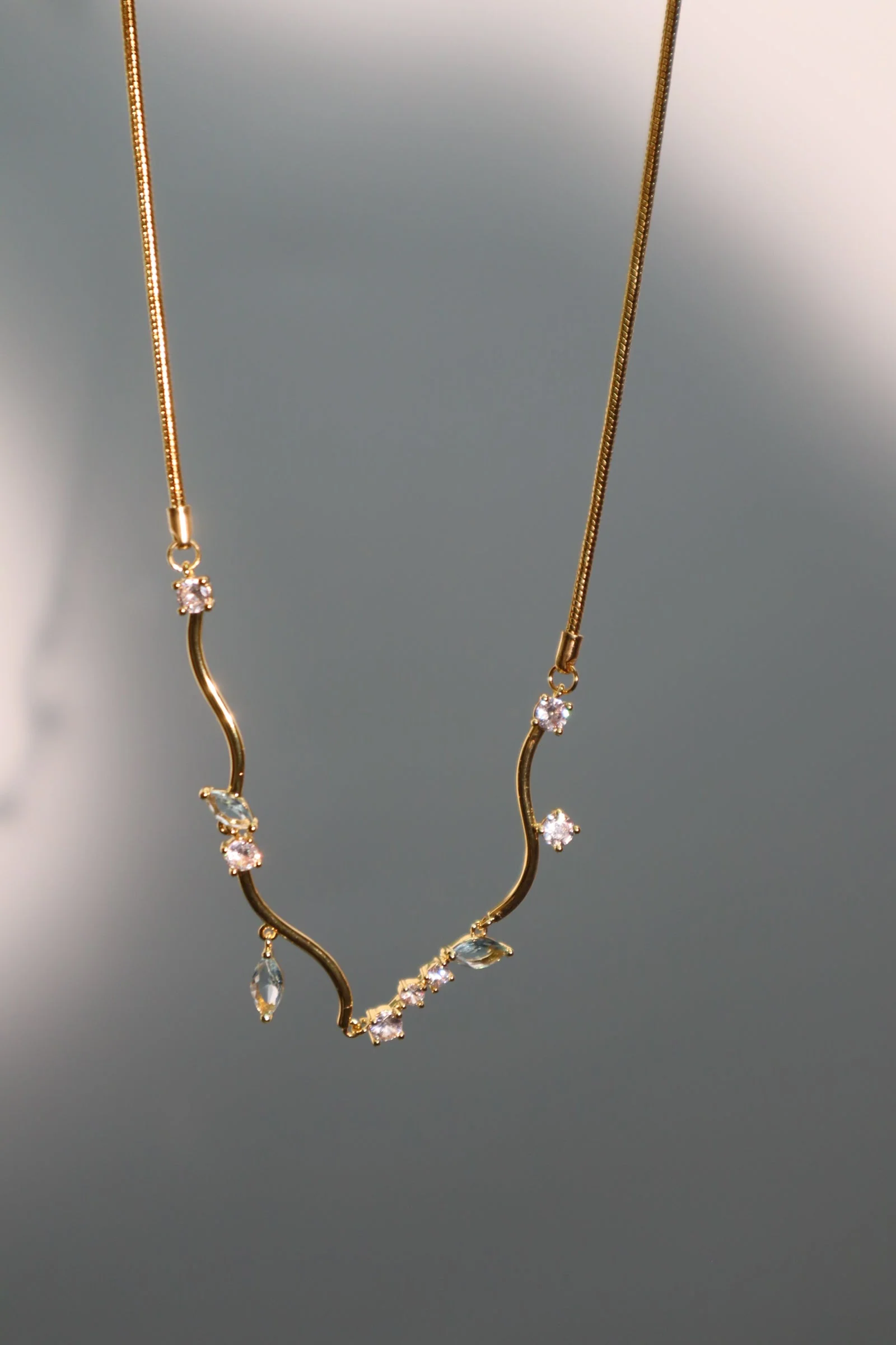 18K Real Gold Plated Blue Gem Diamonds Necklace - Image 3