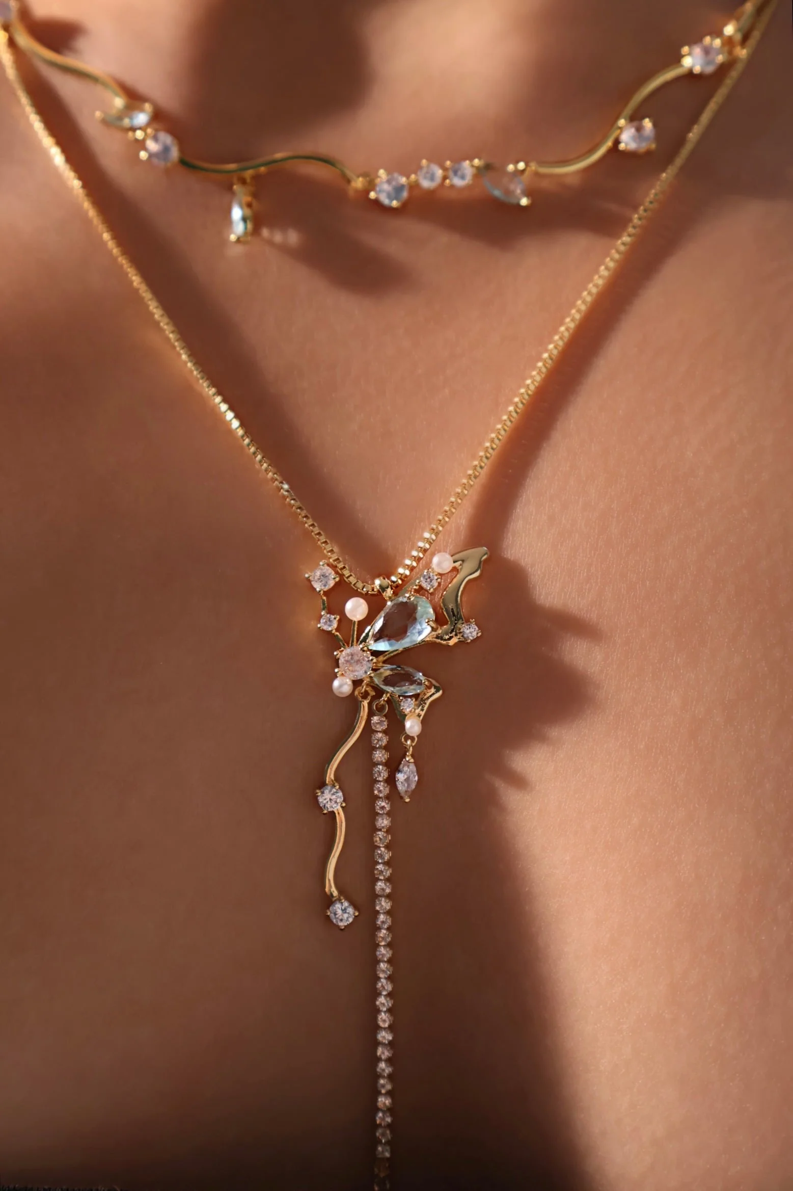 18K Real Gold Plated Blue Gem Diamonds Necklace - Image 5