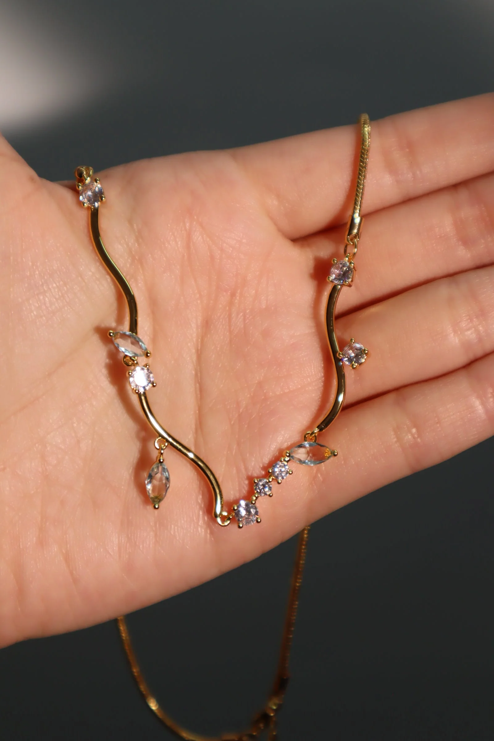 18K Real Gold Plated Blue Gem Diamonds Necklace - Image 8