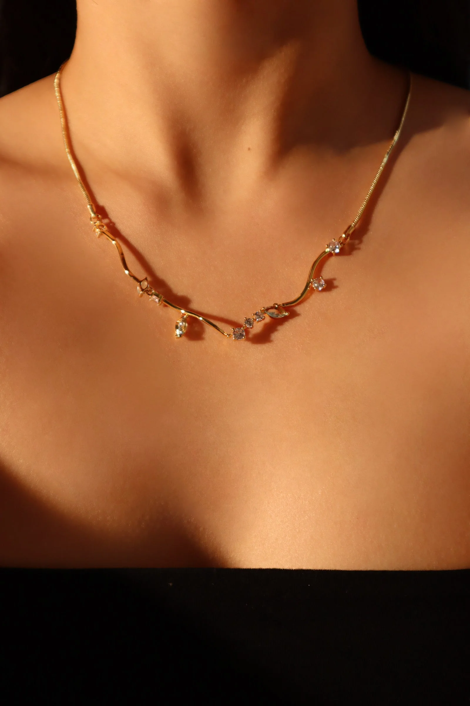 18K Real Gold Plated Blue Gem Diamonds Necklace - Image 9