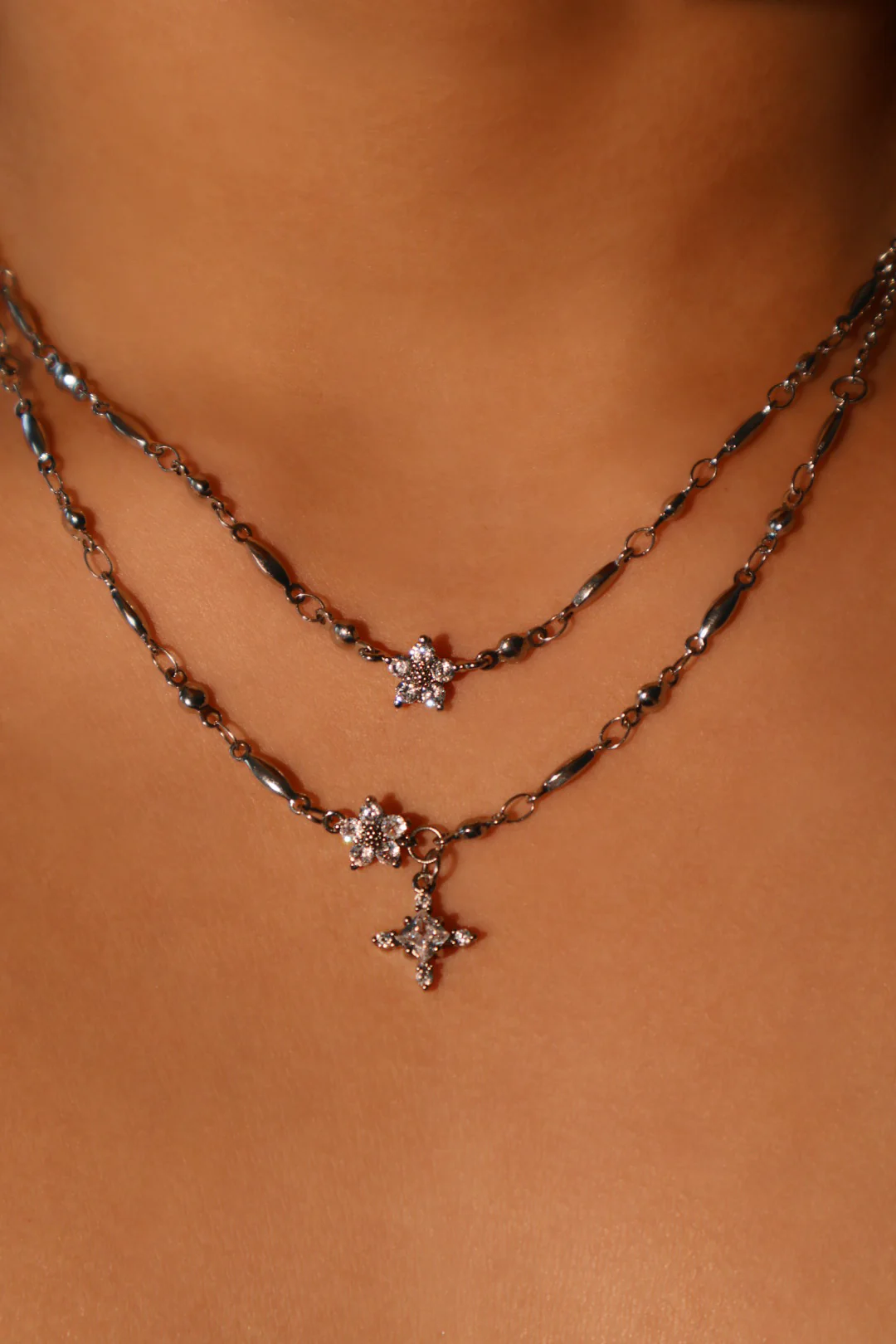 Palladium White Gold Plated Starlight Bloom Necklace - Image 3