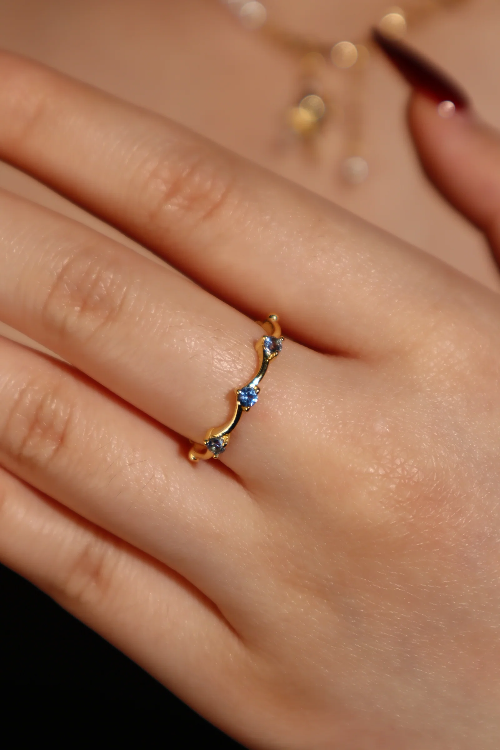 Gold Plated Blue Gem Wave Ring - Image 3