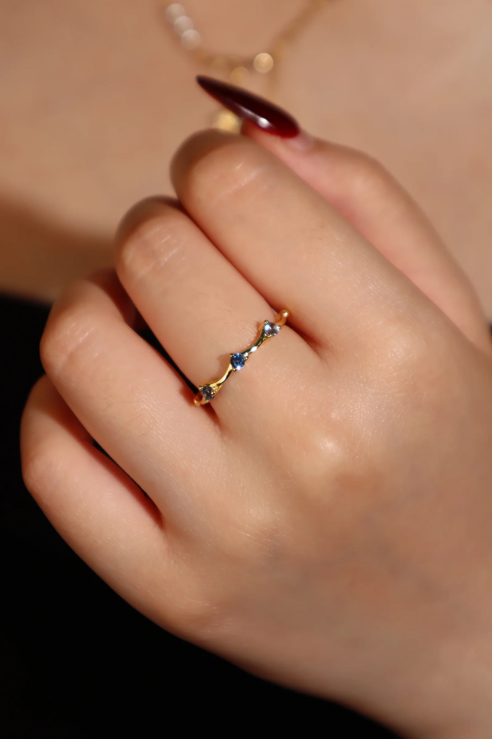 Gold Plated Blue Gem Wave Ring - Image 4