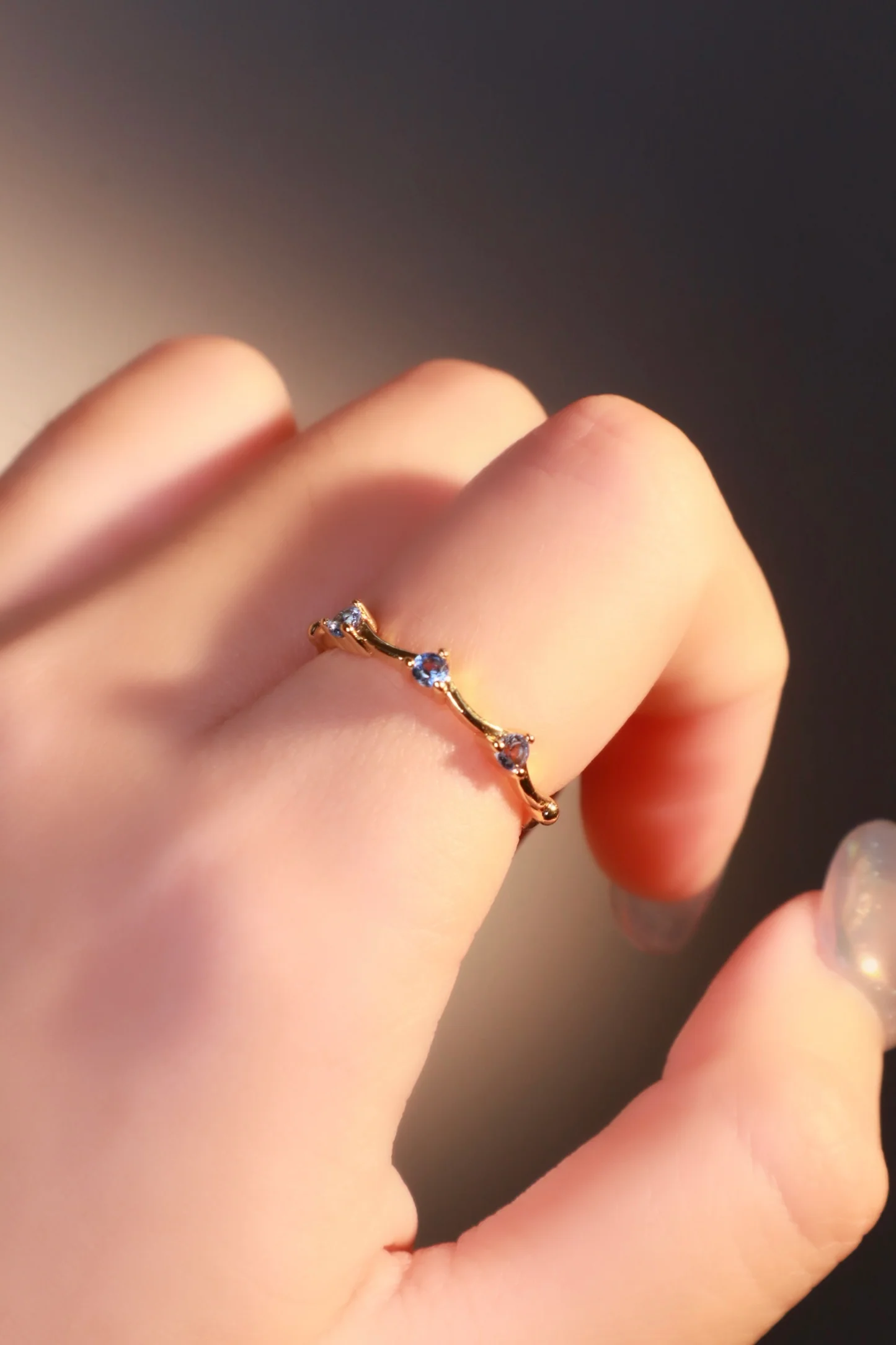 Gold Plated Blue Gem Wave Ring - Image 6