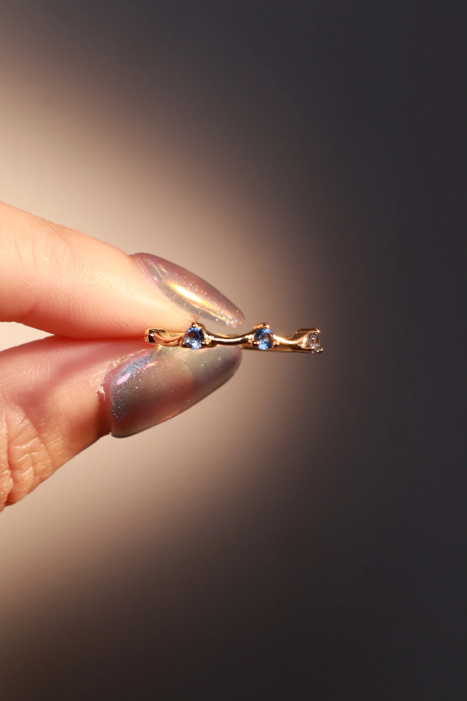 Gold Plated Blue Gem Wave Ring - Image 7