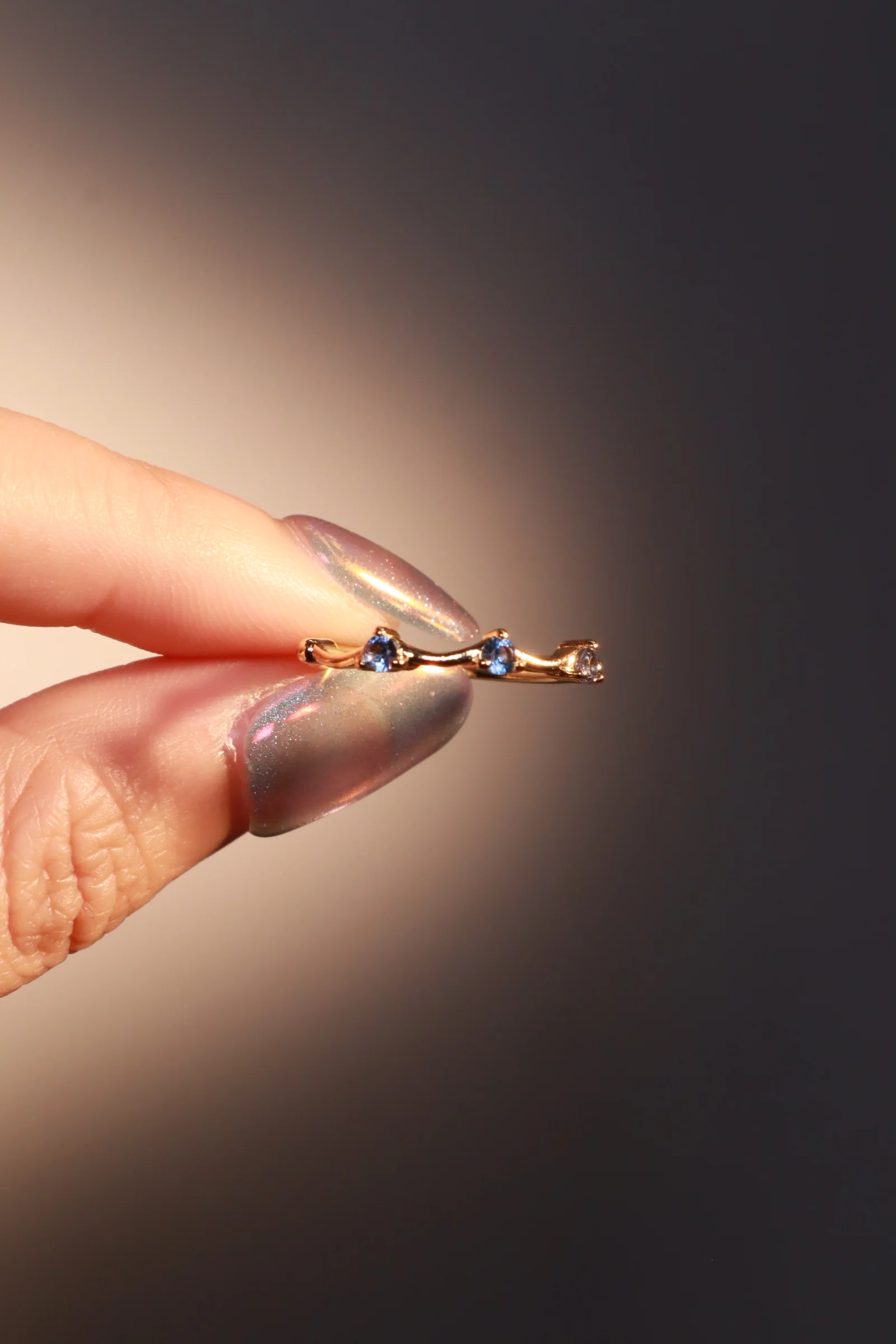 Gold Plated Blue Gem Wave Ring - Image 8