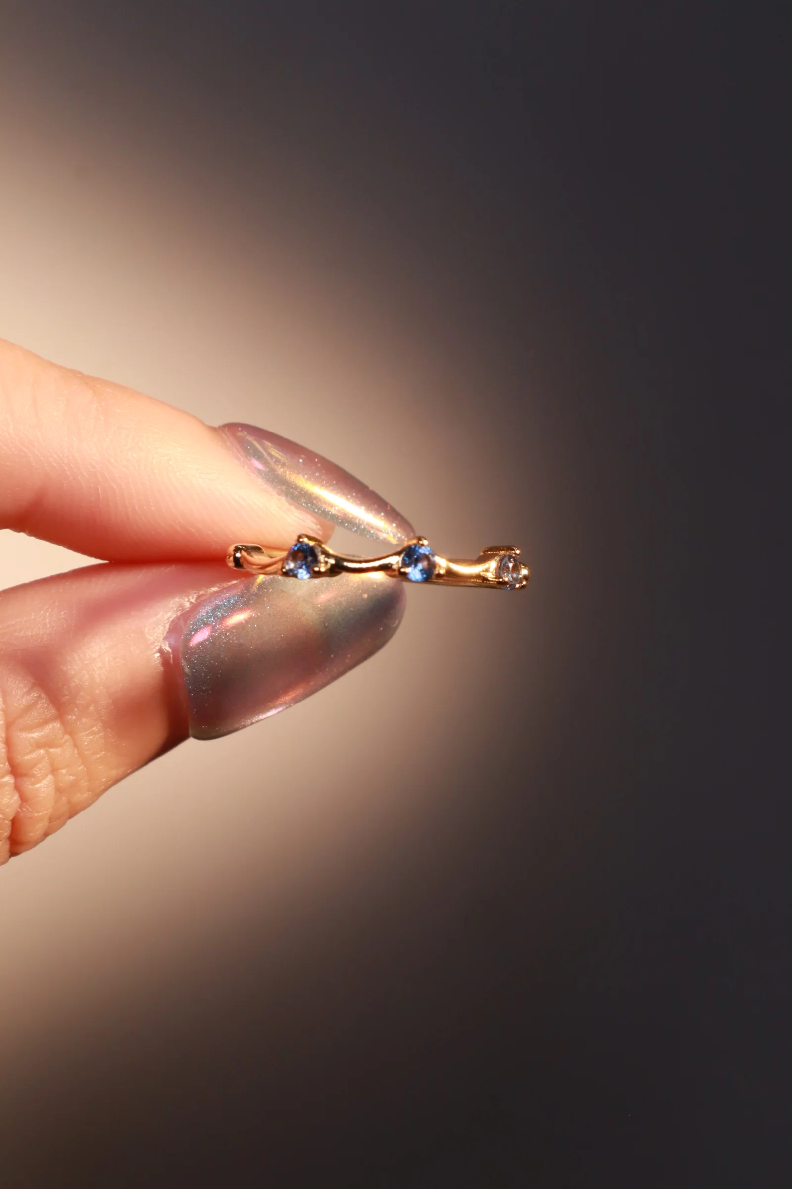 Gold Plated Blue Gem Wave Ring - Image 9