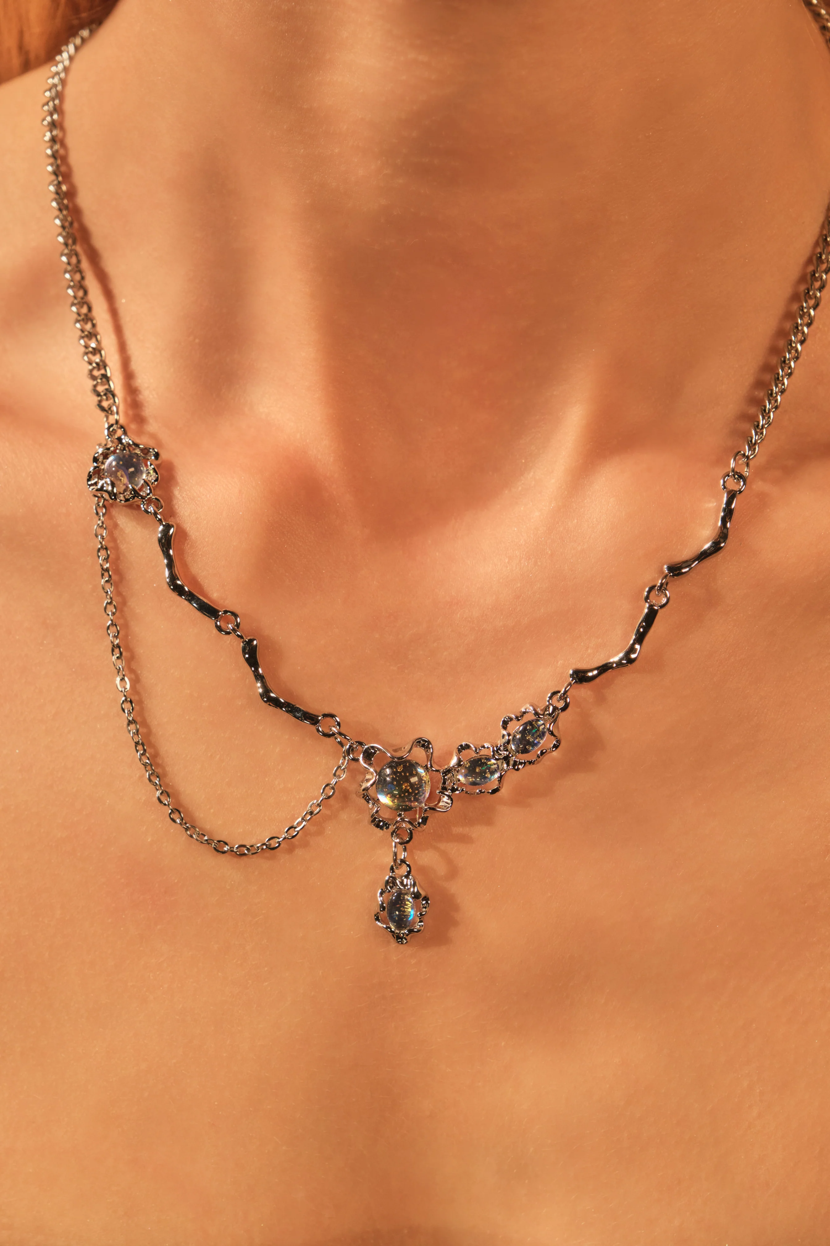 Palladium White Gold Plated Moonstone Dangle Necklace - Image 9