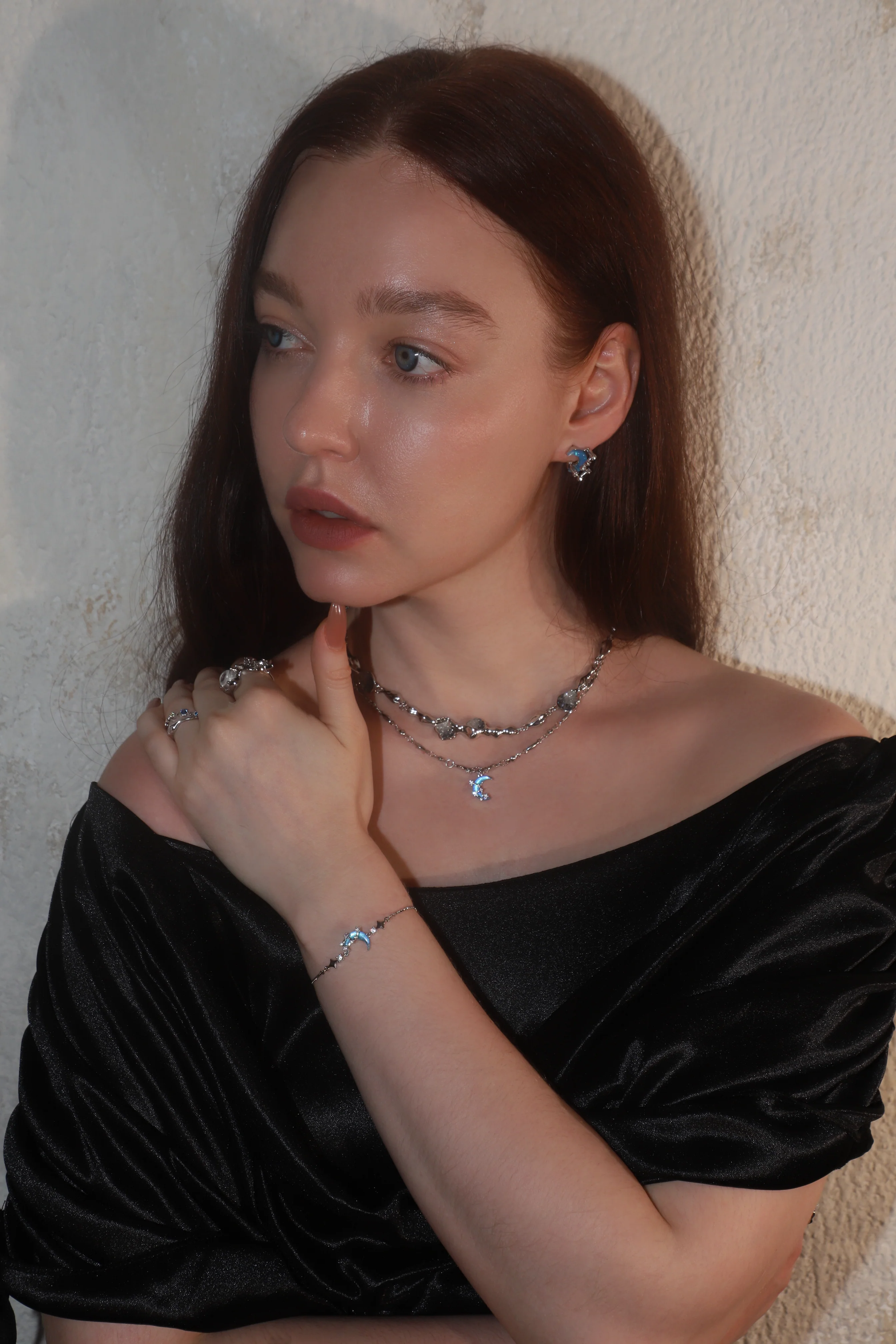 Palladium White Gold Plated Moonstone Moon Star Bracelet - Image 17