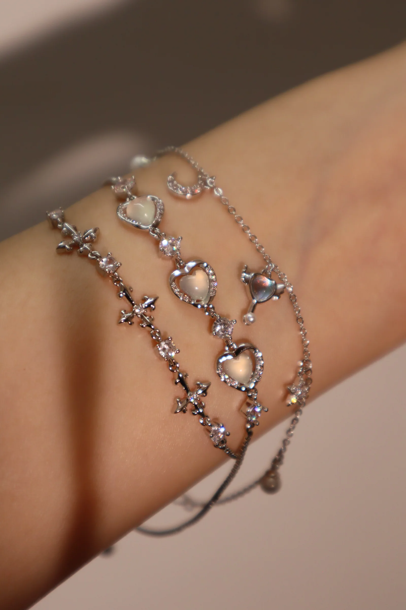 Palladium White Gold Plated Multi Diamond Cross Bracelet - Image 4