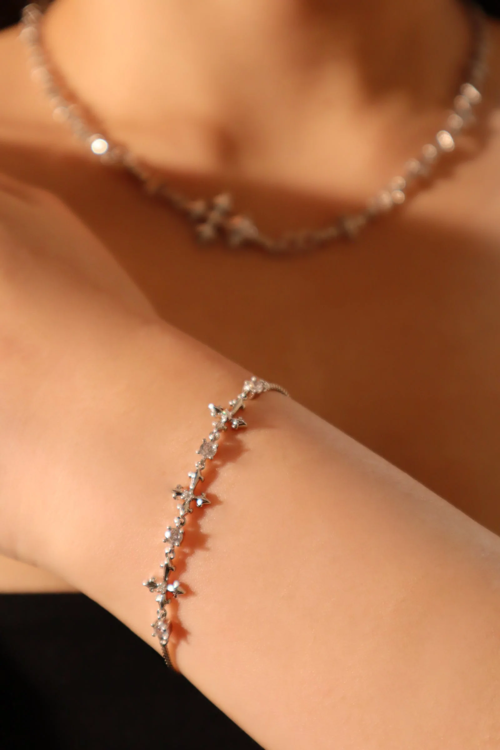 Palladium White Gold Plated Multi Diamond Cross Bracelet - Image 7