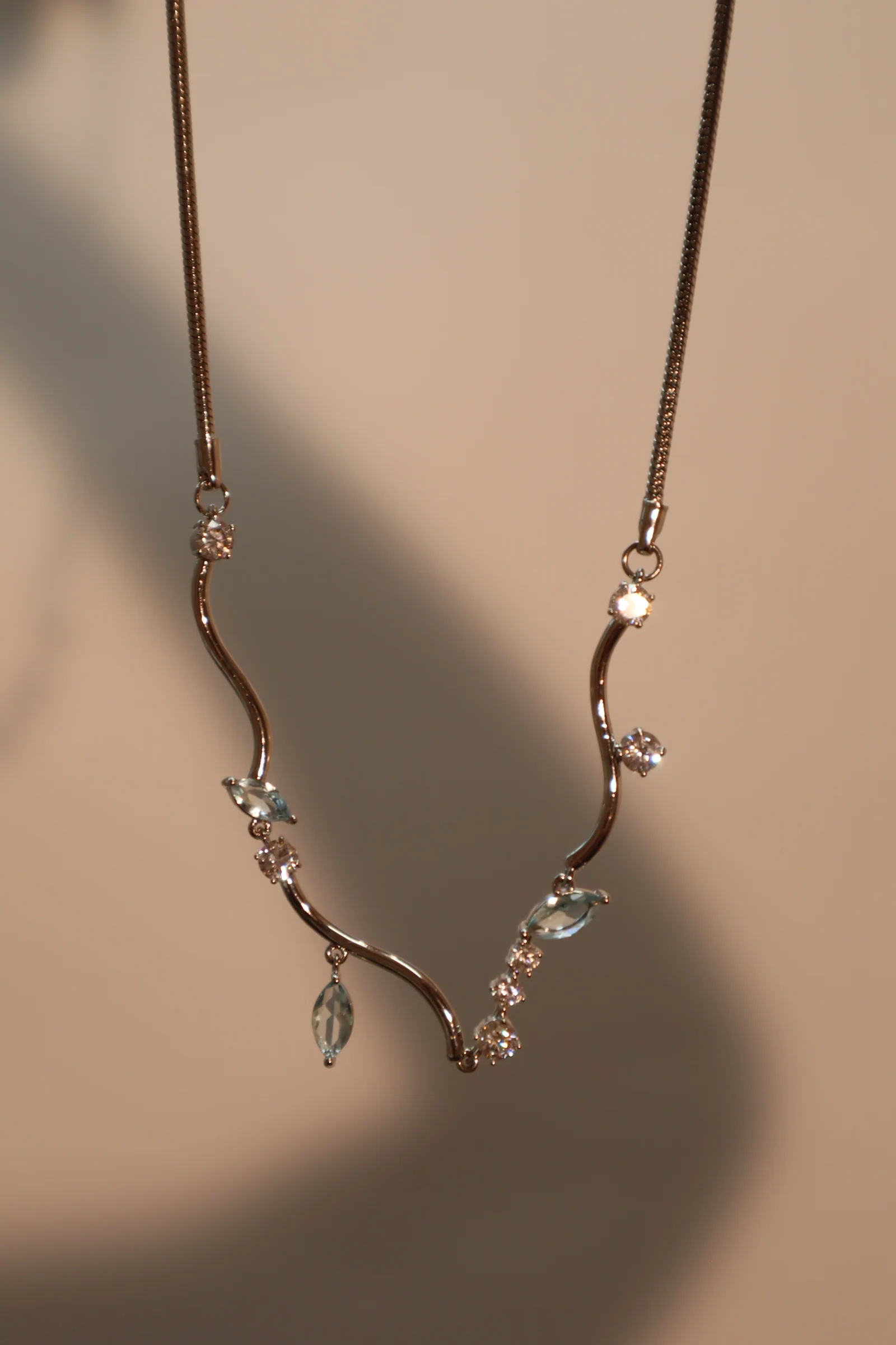 Palladium White Gold Plated Blue Gem Diamonds Necklace - Image 3