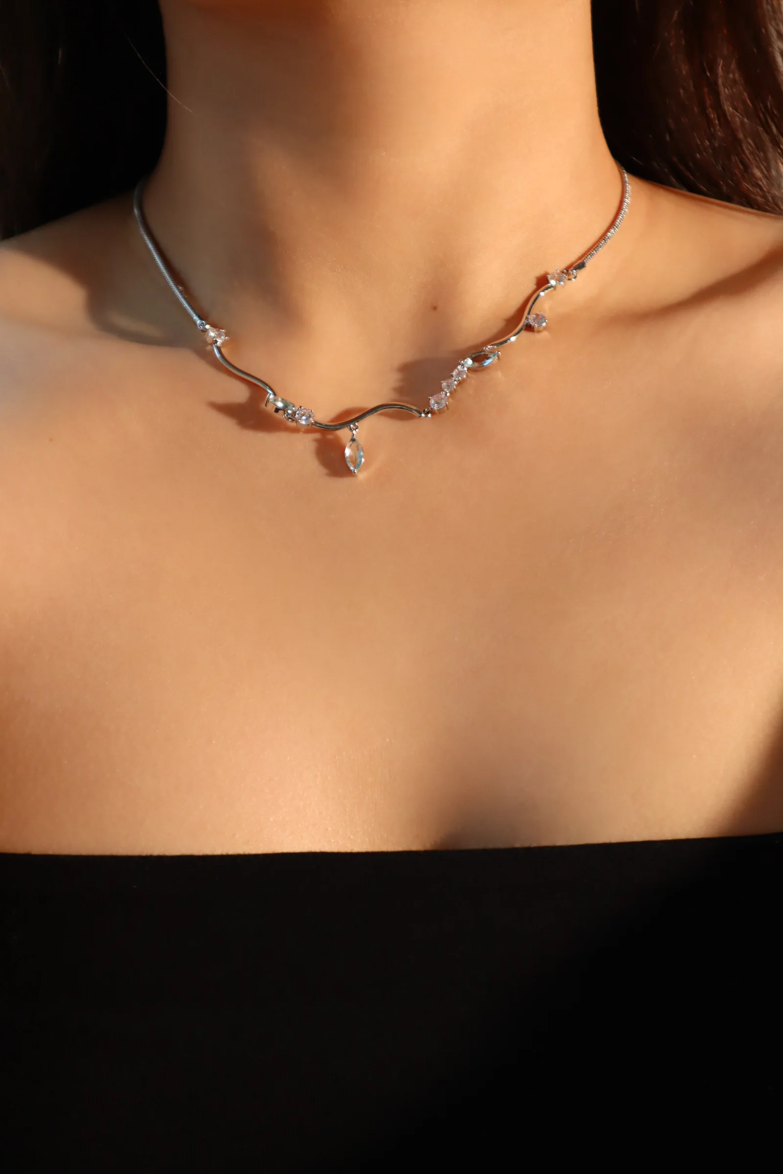 Palladium White Gold Plated Blue Gem Diamonds Necklace - Image 6