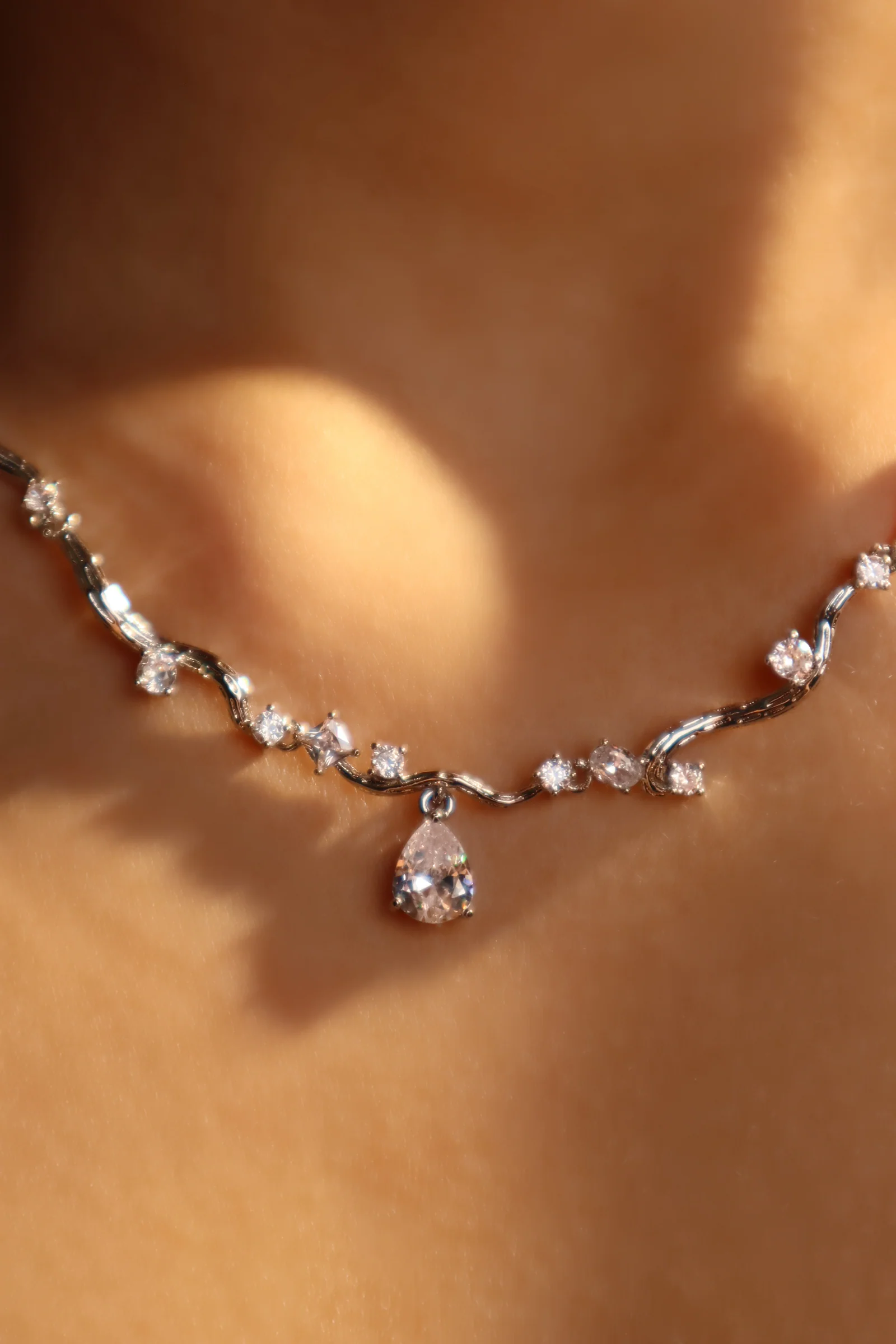 Palladium White Gold Plated Spiral Drop Necklace - Image 12