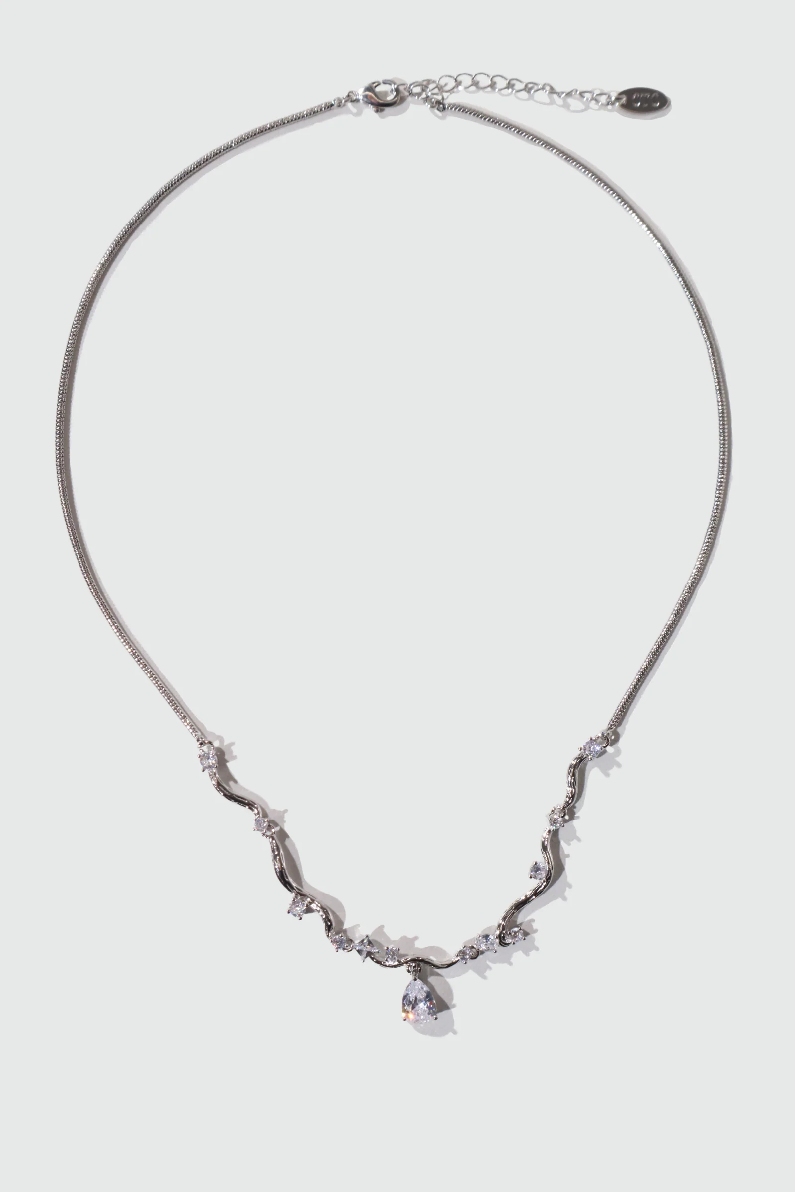 Palladium White Gold Plated Spiral Drop Necklace - Image 4