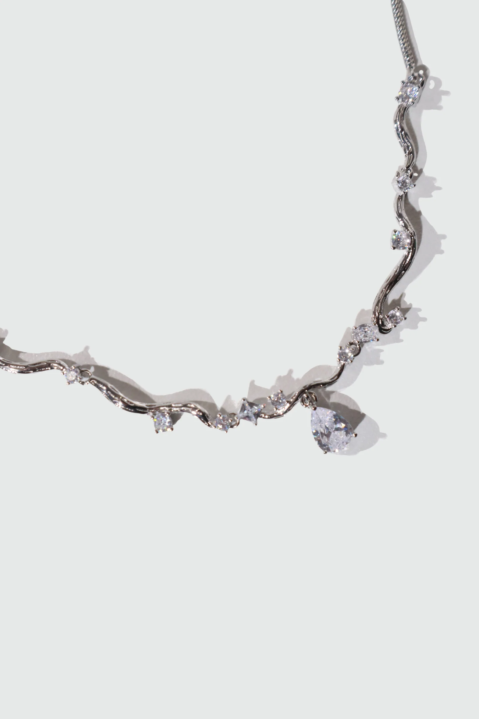 Palladium White Gold Plated Spiral Drop Necklace - Image 5