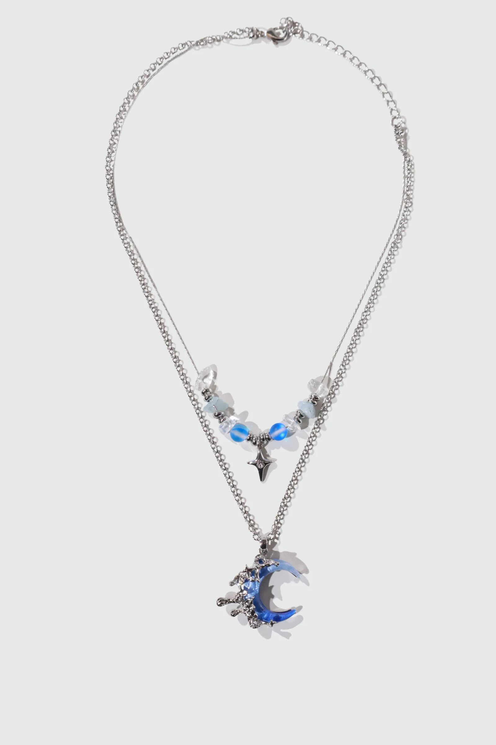 Palladium White Gold Plated Gradient Blue Moon Necklace - Image 3