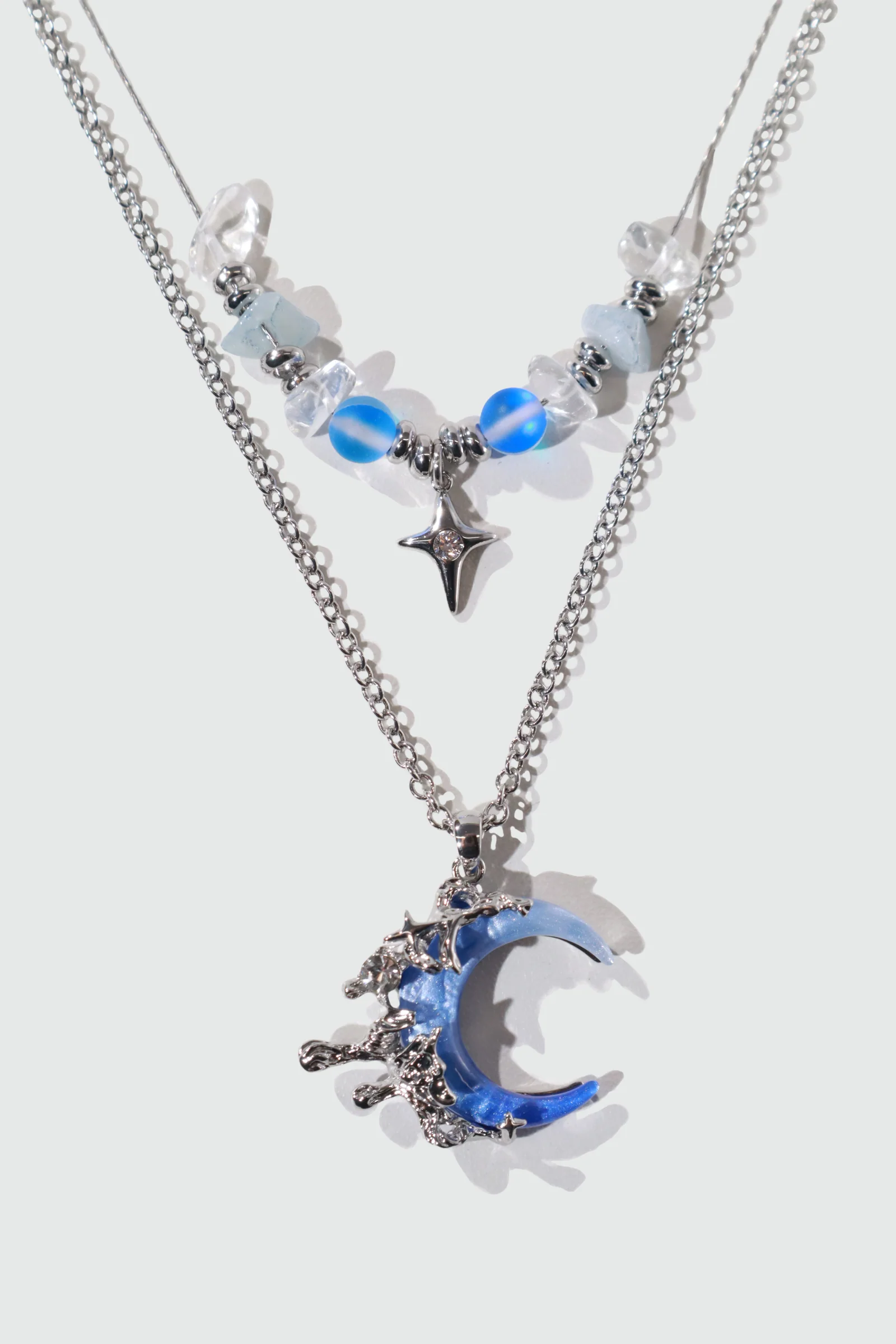 Palladium White Gold Plated Gradient Blue Moon Necklace - Image 6