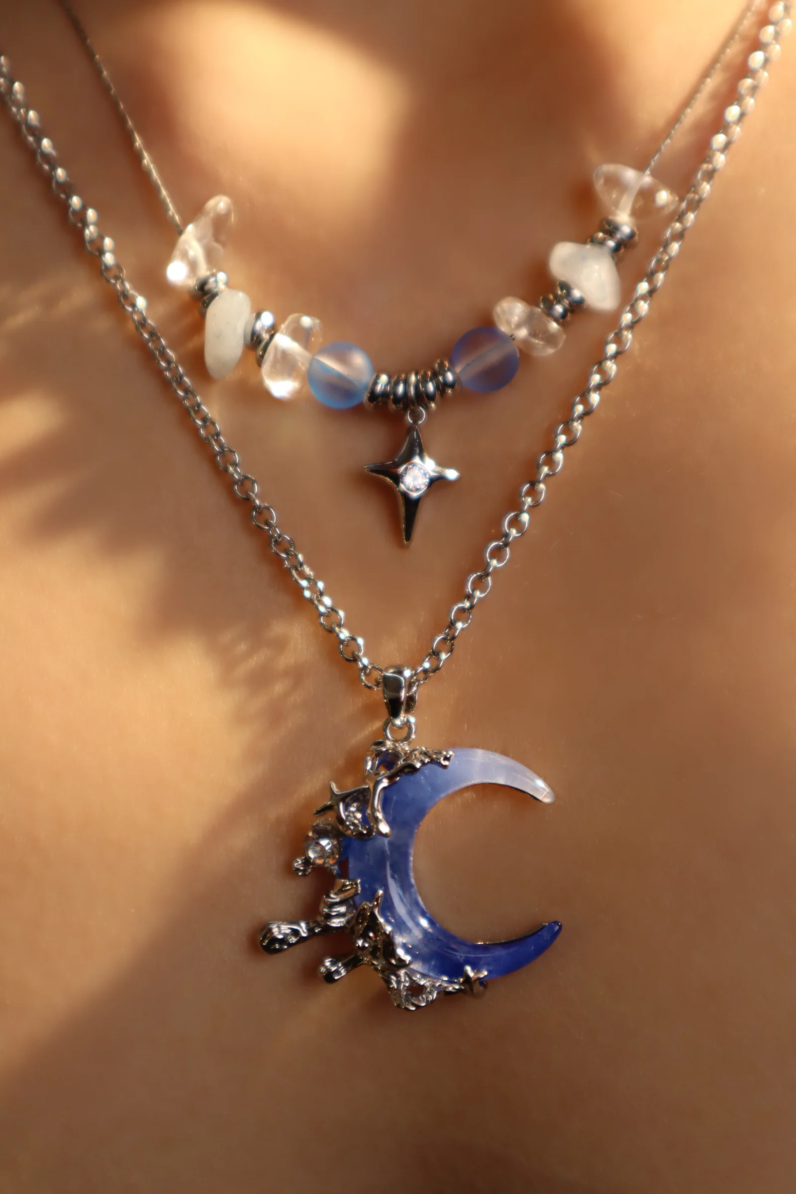 Palladium White Gold Plated Gradient Blue Moon Necklace - Image 7