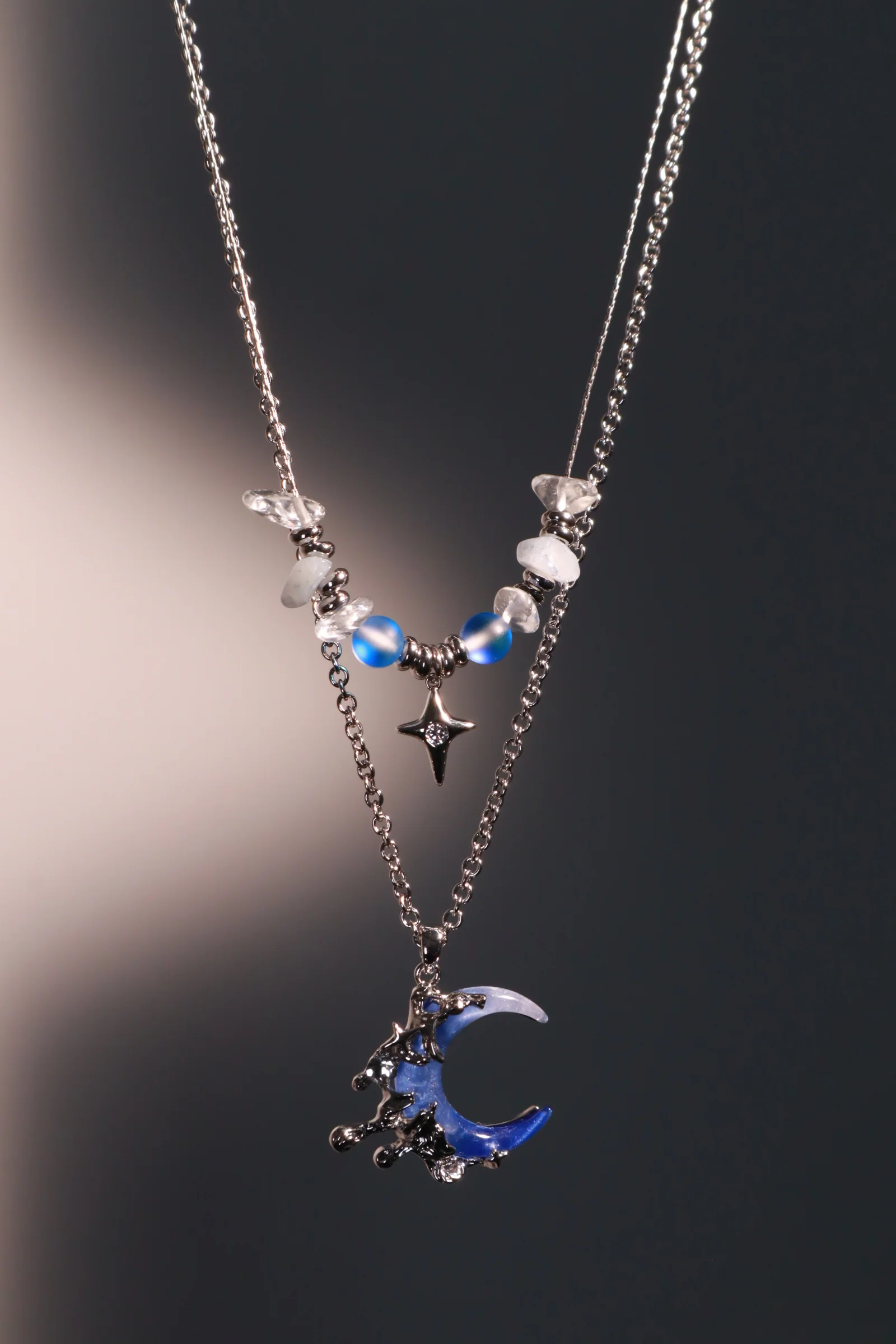 Palladium White Gold Plated Gradient Blue Moon Necklace - Image 9