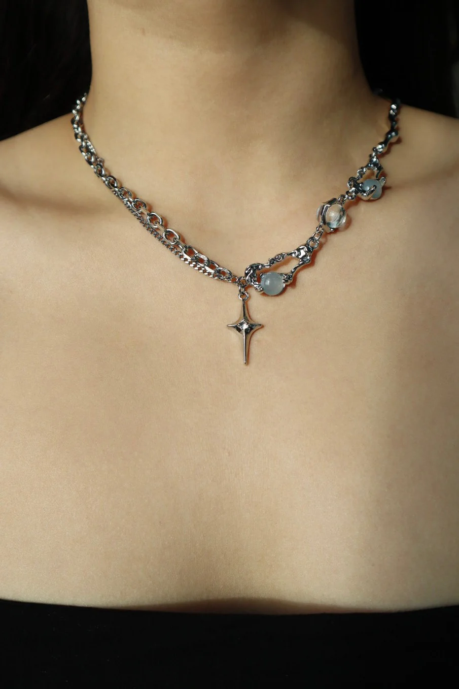 Palladium White Gold Plated Moonlight Star Necklace - Image 6
