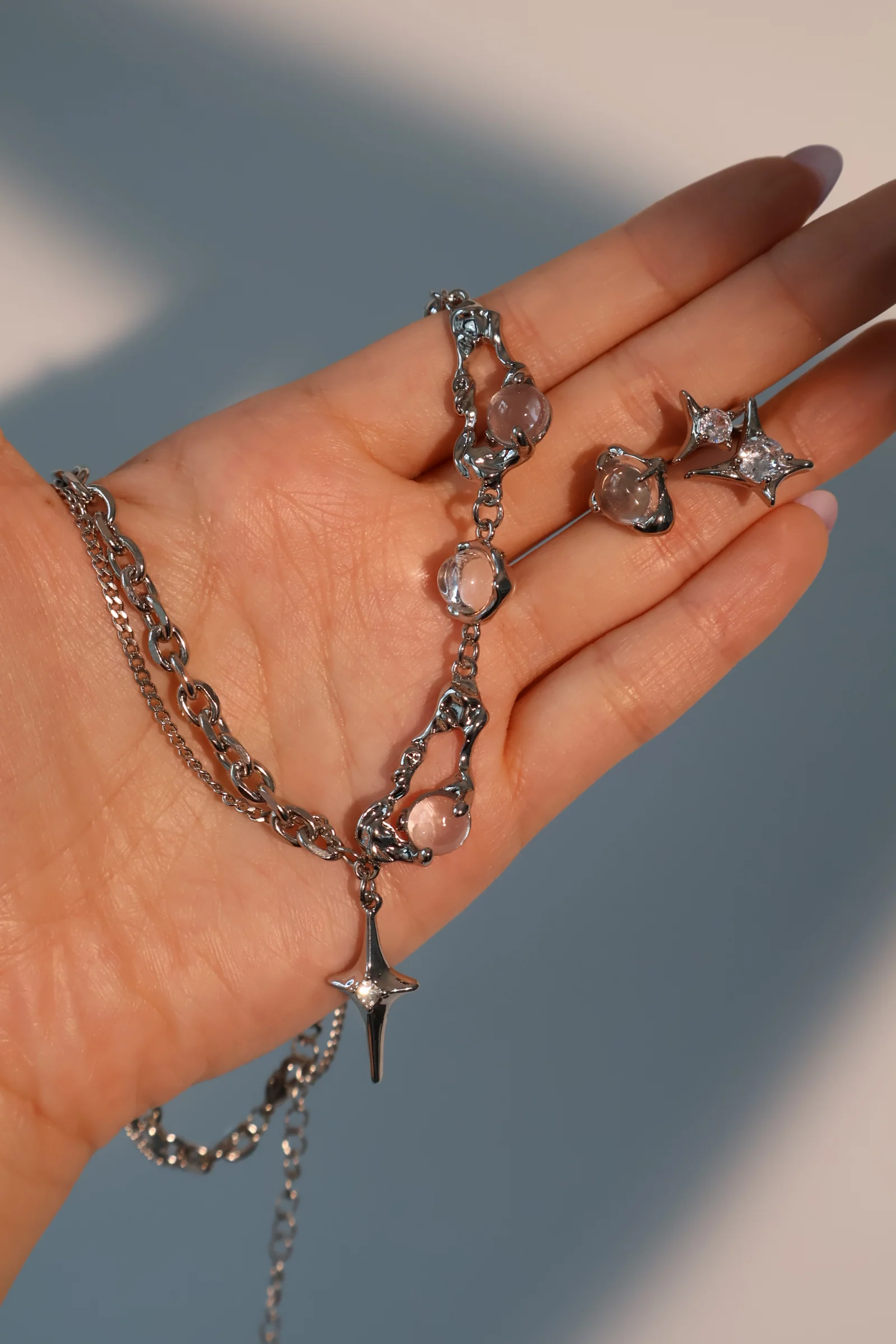 Palladium White Gold Plated Moonlight Star Necklace - Image 7