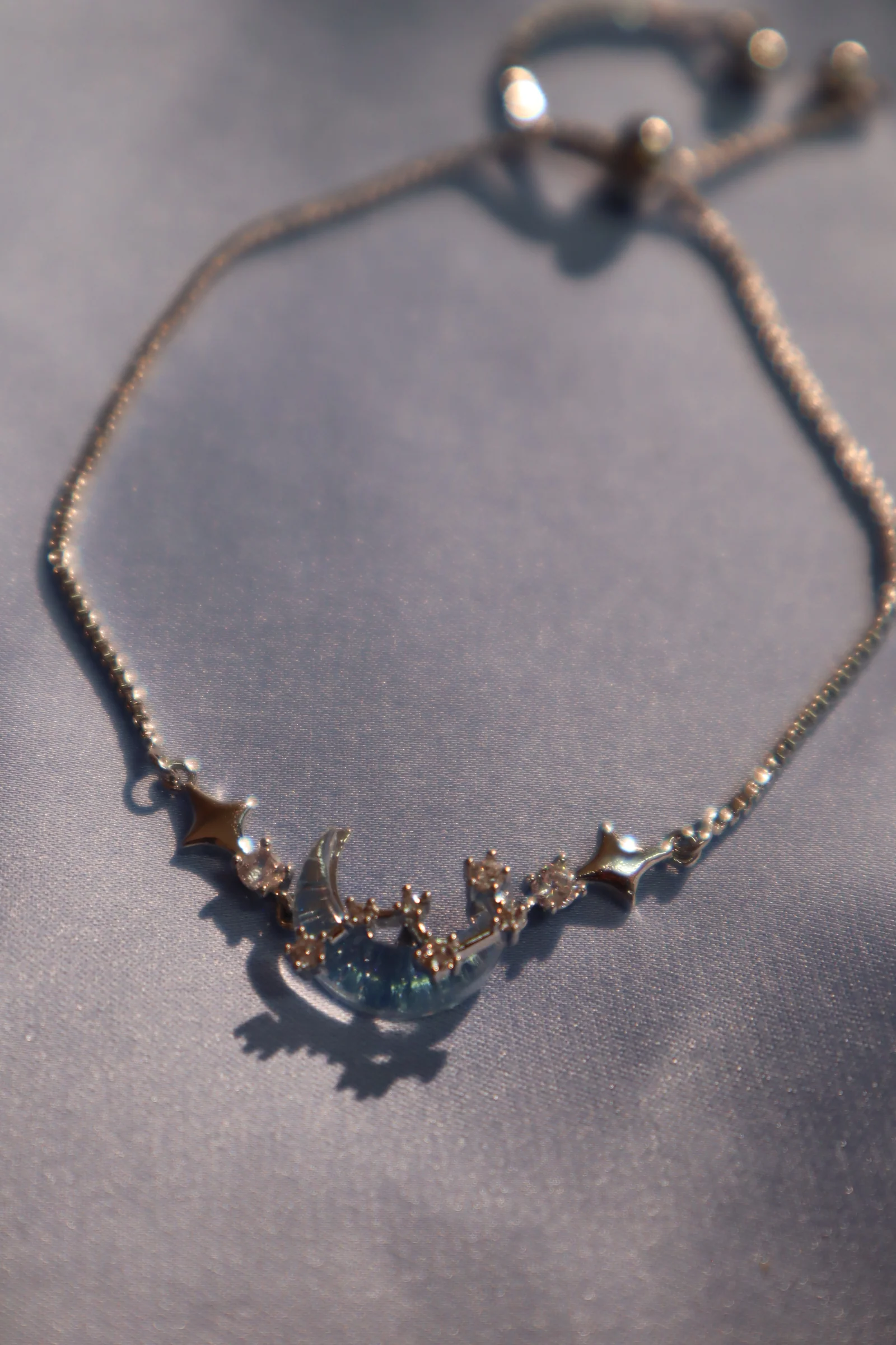 Palladium White Gold Plated Moonstone Moon Star Bracelet - Image 10