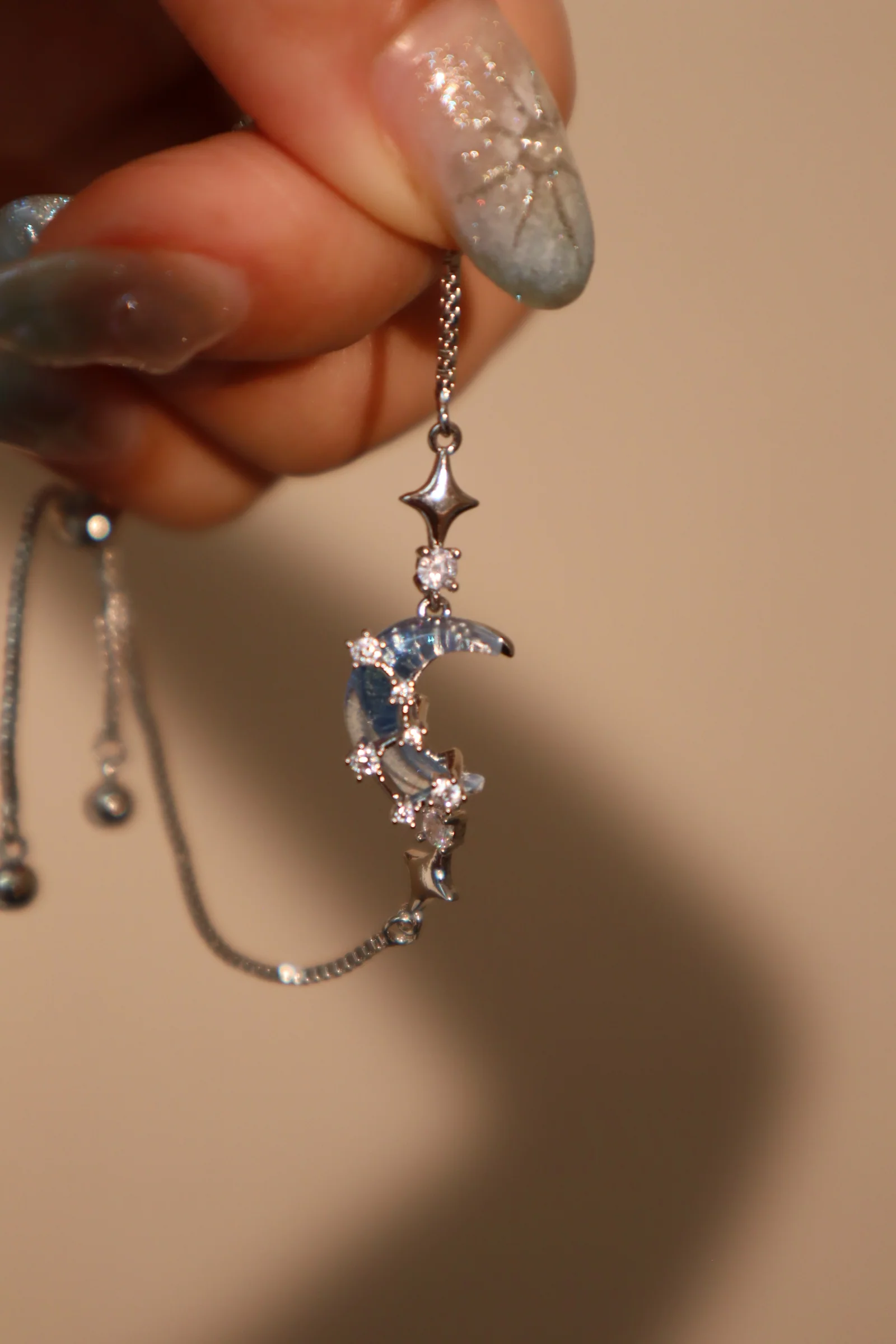 Palladium White Gold Plated Moonstone Moon Star Bracelet - Image 4