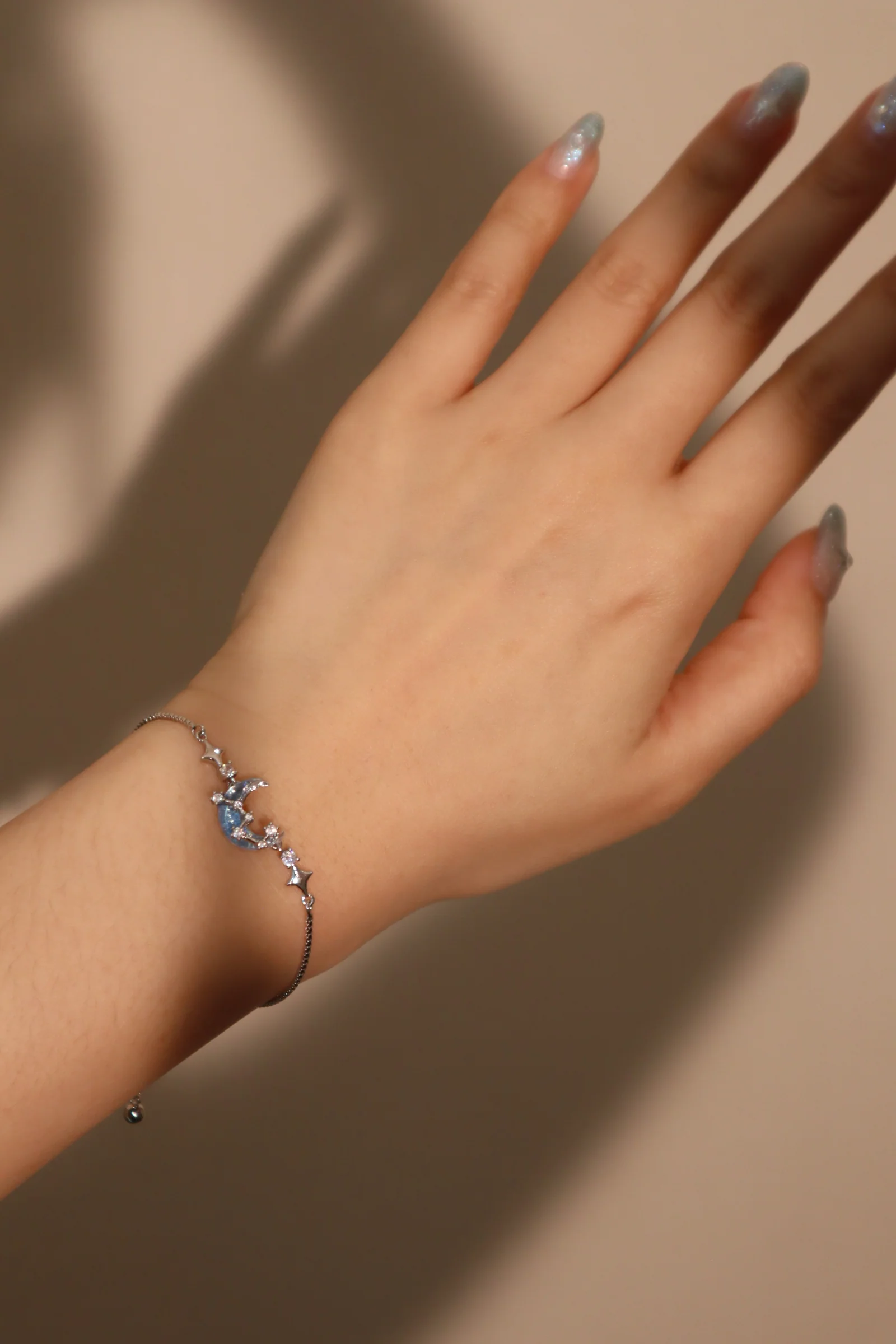 Palladium White Gold Plated Moonstone Moon Star Bracelet - Image 5