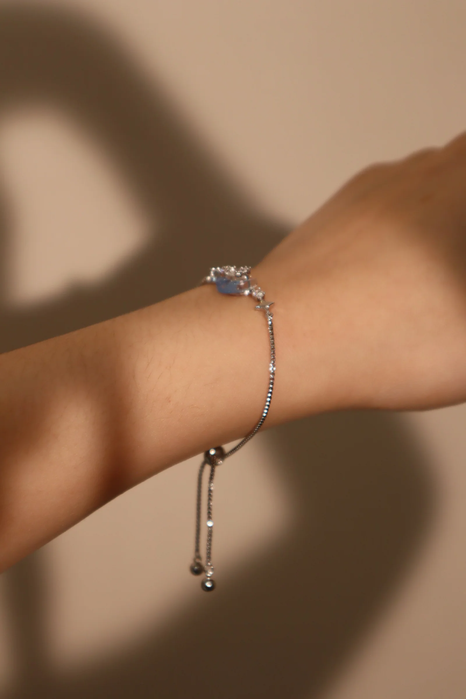 Palladium White Gold Plated Moonstone Moon Star Bracelet - Image 6