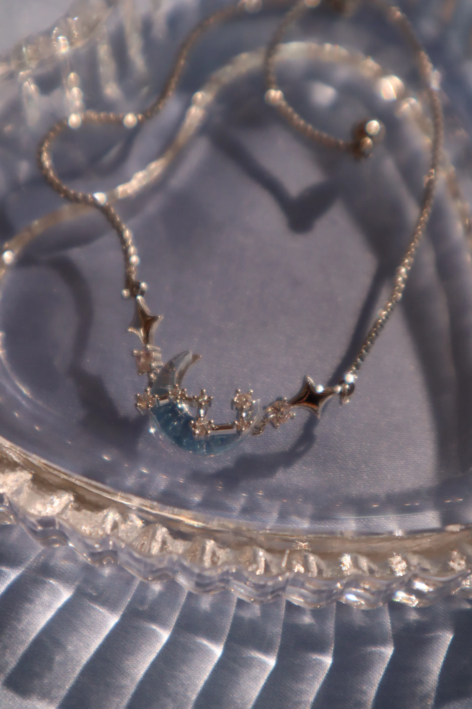 Palladium White Gold Plated Moonstone Moon Star Bracelet - Image 9