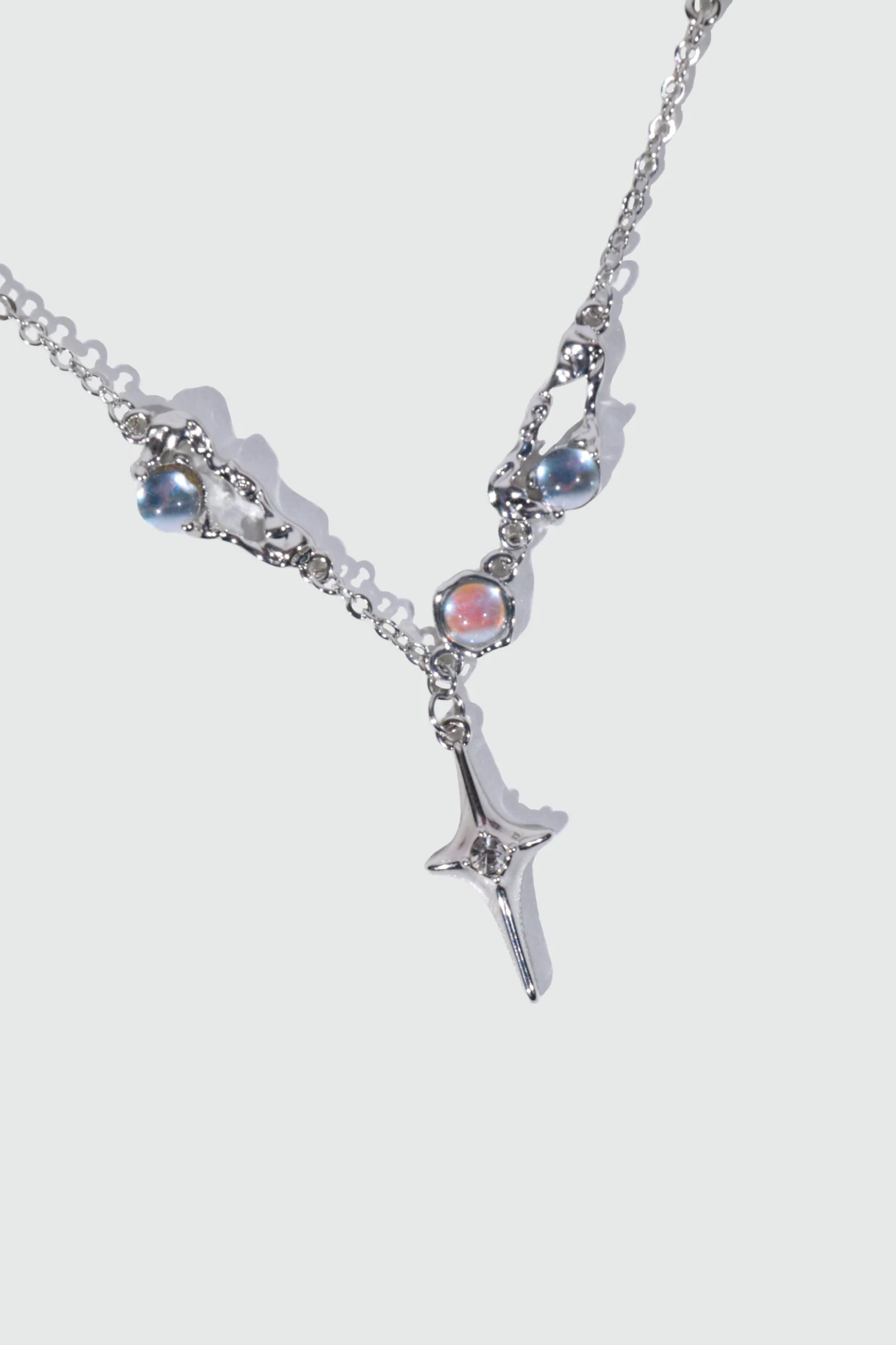 Palladium White Gold Plated Moonstones Star Necklace - Image 7