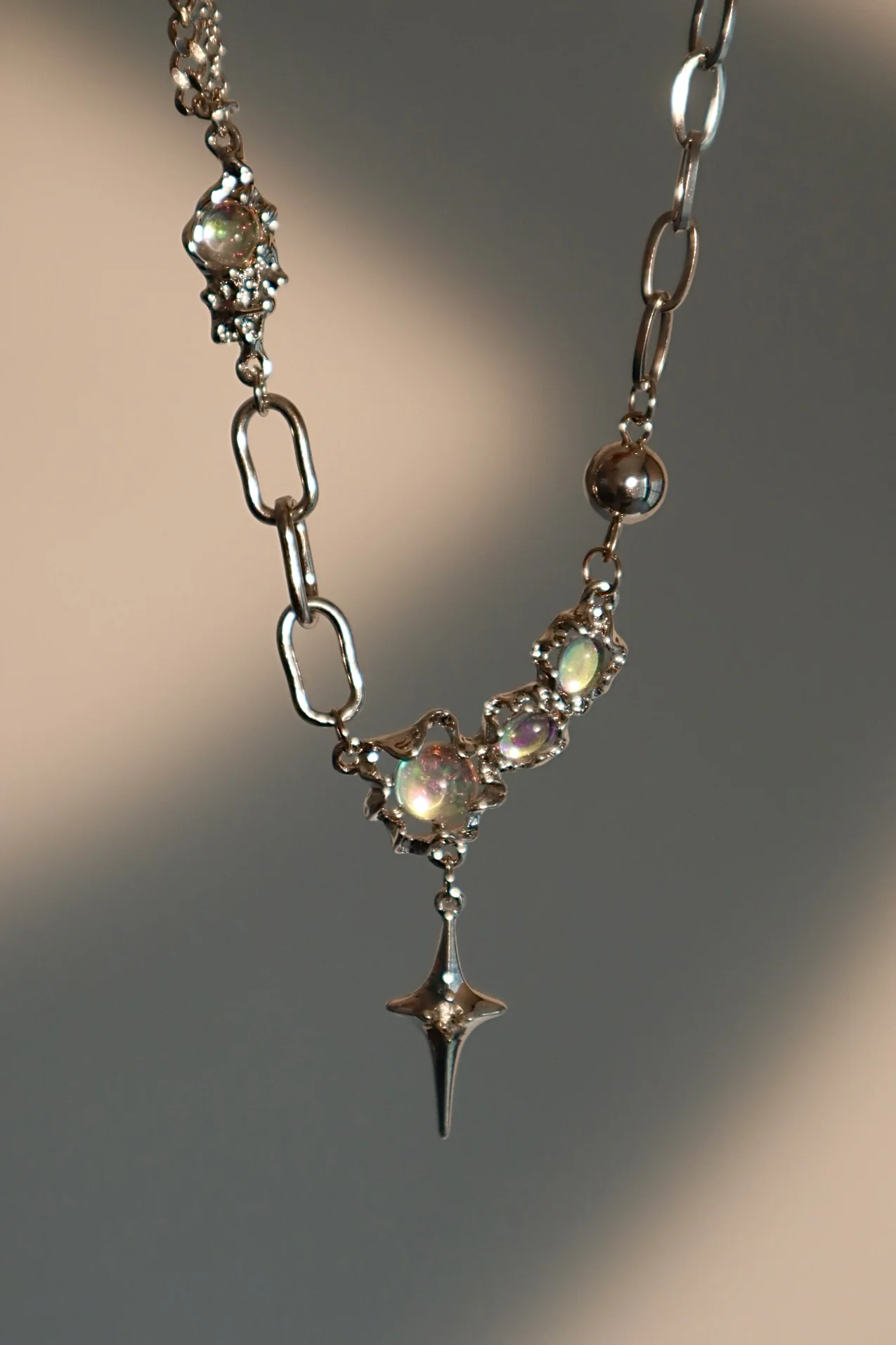 Palladium White Gold Plated Opal Star Necklace - Image 3