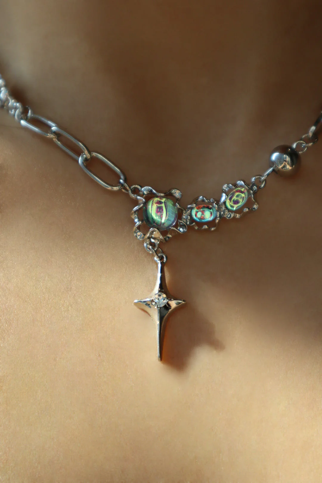Palladium White Gold Plated Opal Star Necklace - Image 6