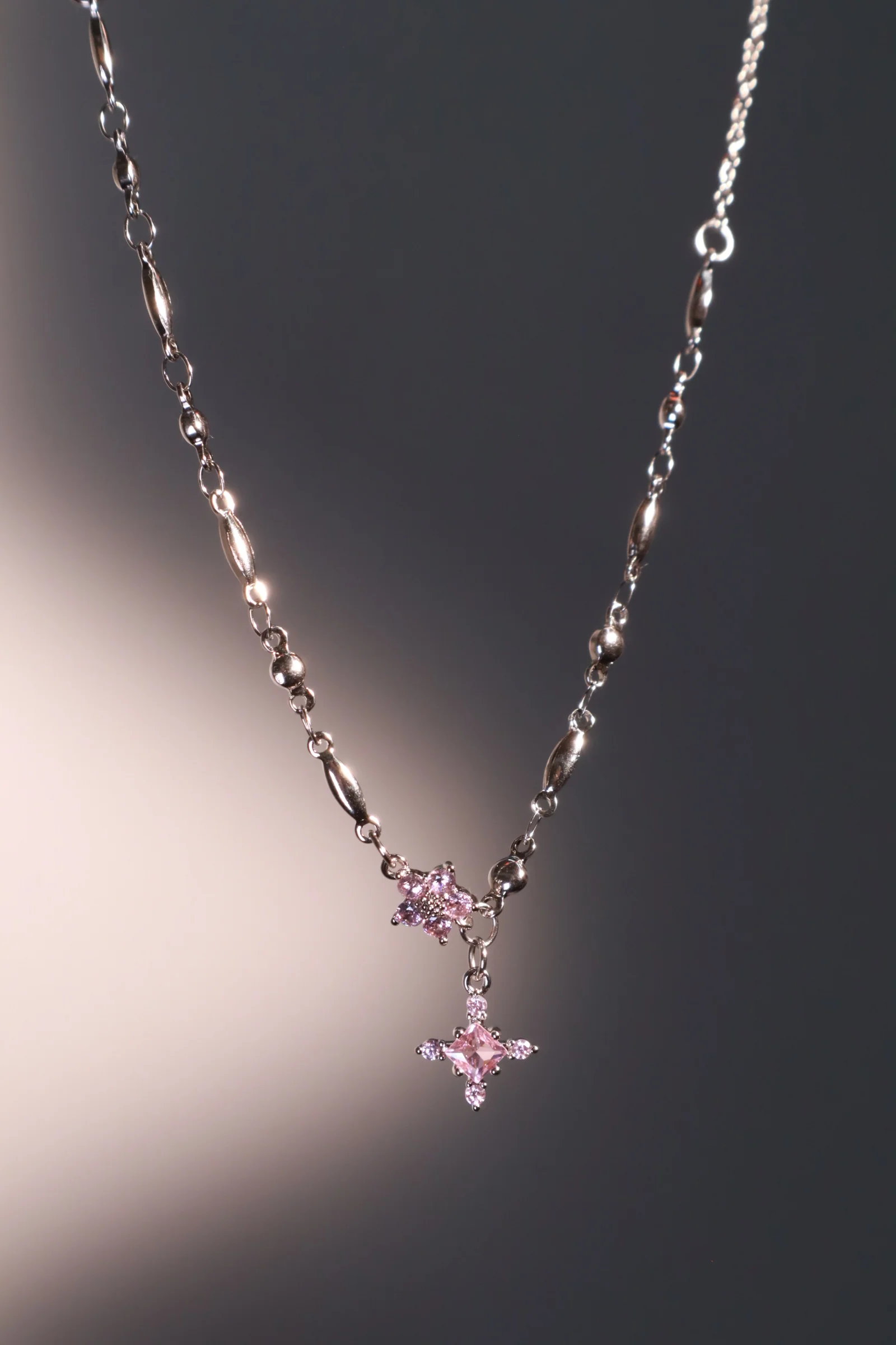 Palladium White Gold Plated Pink Starlight Necklace - Image 10