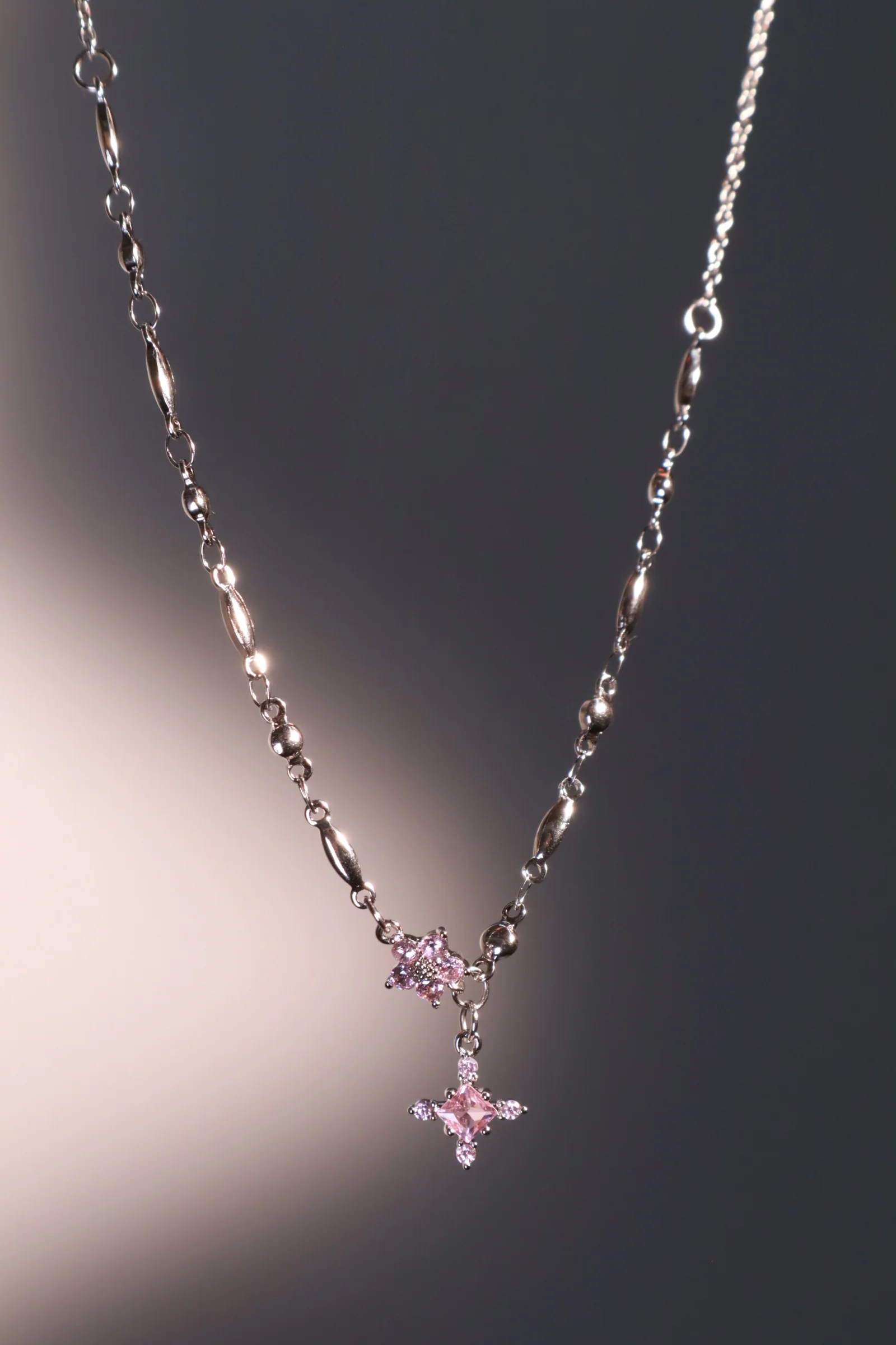 Palladium White Gold Plated Pink Starlight Necklace - Image 11
