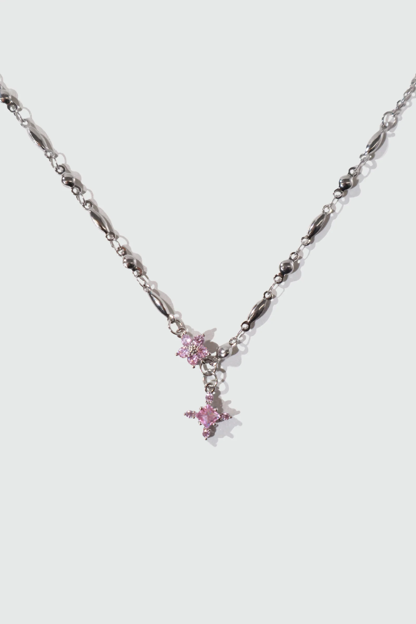 Palladium White Gold Plated Pink Starlight Necklace - Image 4