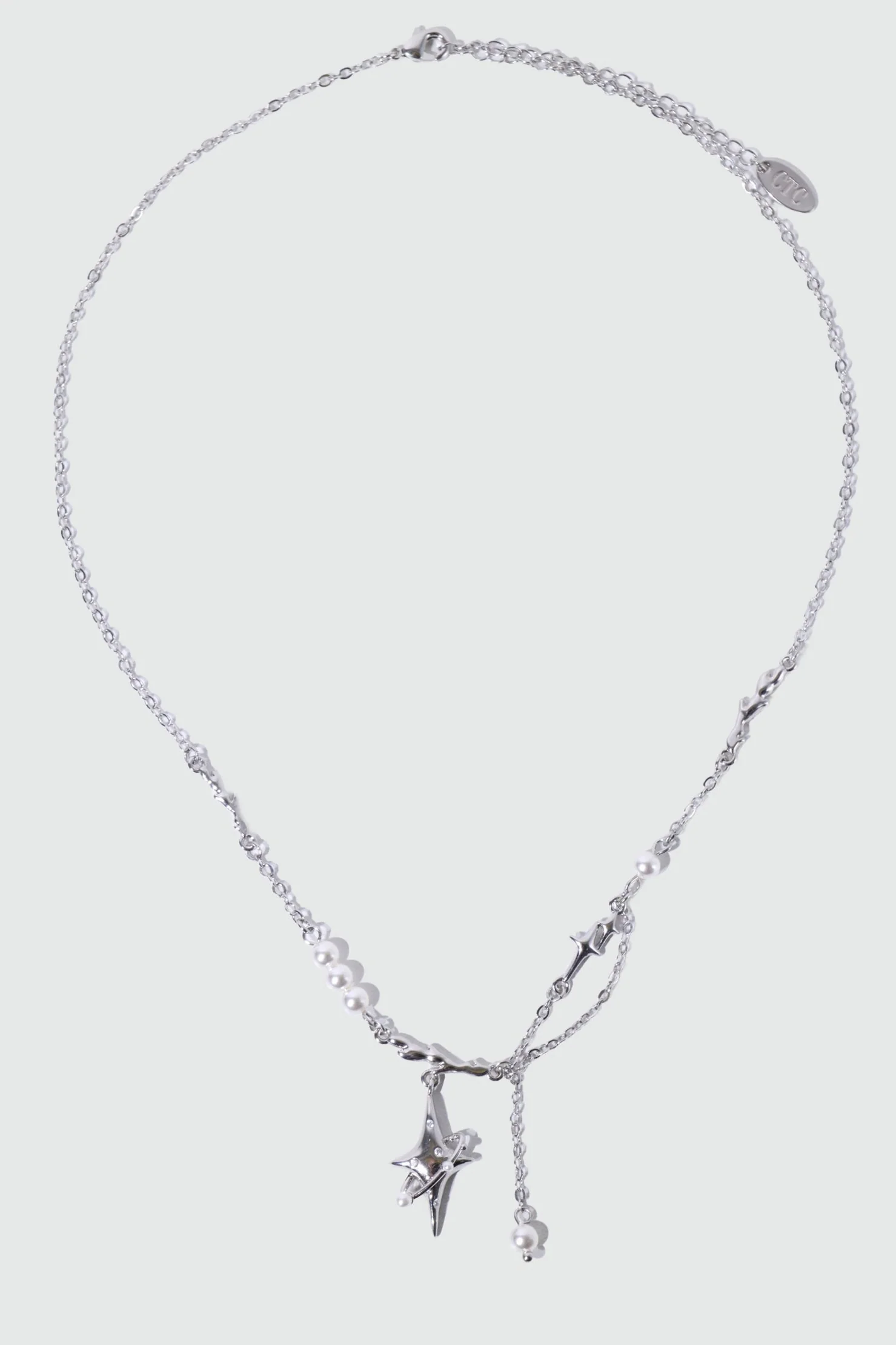 Palladium White Gold Plated Saturn Star Spiral Pearls Necklace - Image 6