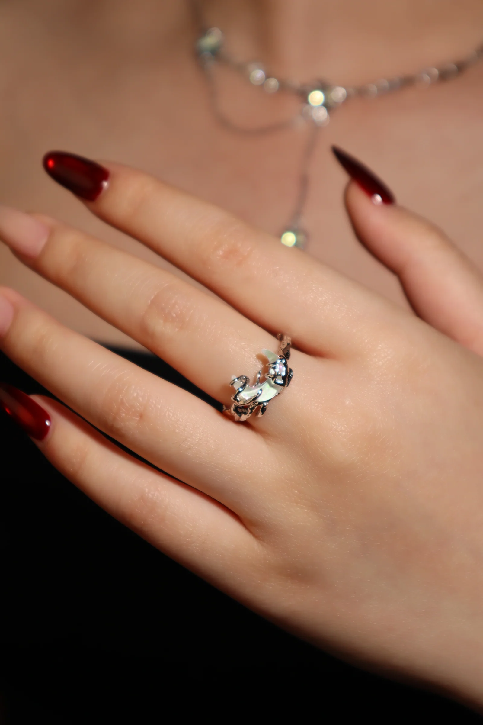 White Moonstone Moon Ring - Image 3